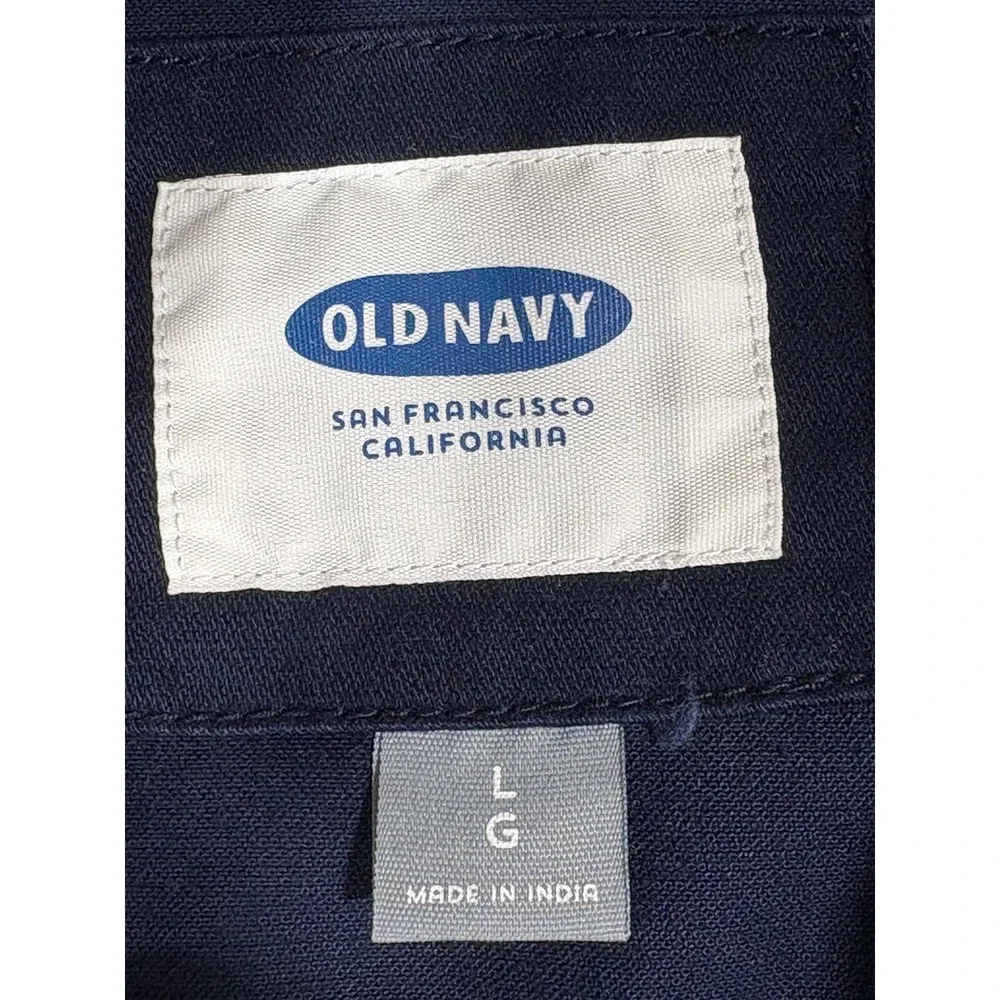 Old Navy Mens Full Zip Canvas Navy Blue Utility Jacket Orange Button LG